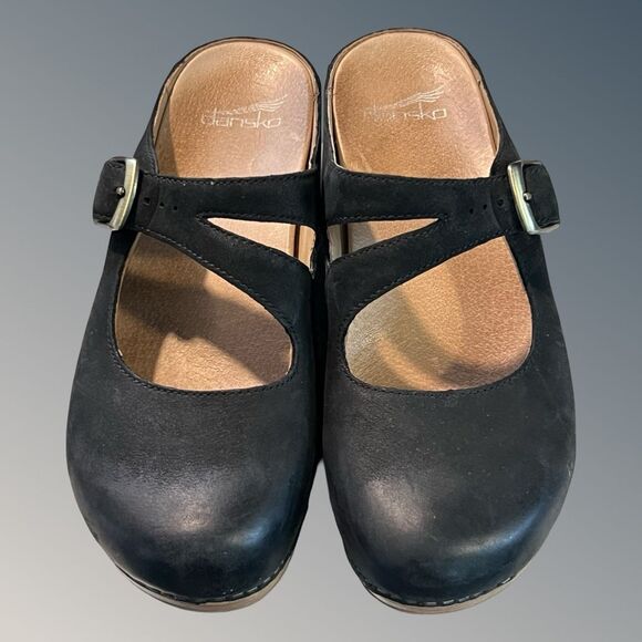 Dansko Black Leather Mules with Wooden Sole - Picture 2 of 8